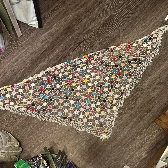 Vintage Beaded Colorful Crochet Shawl - Picture 5 of 6
